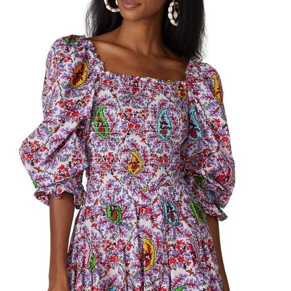 RHODE Purple long sleeve square neck smocked Alicia top size medium m - Picture 6 of 13